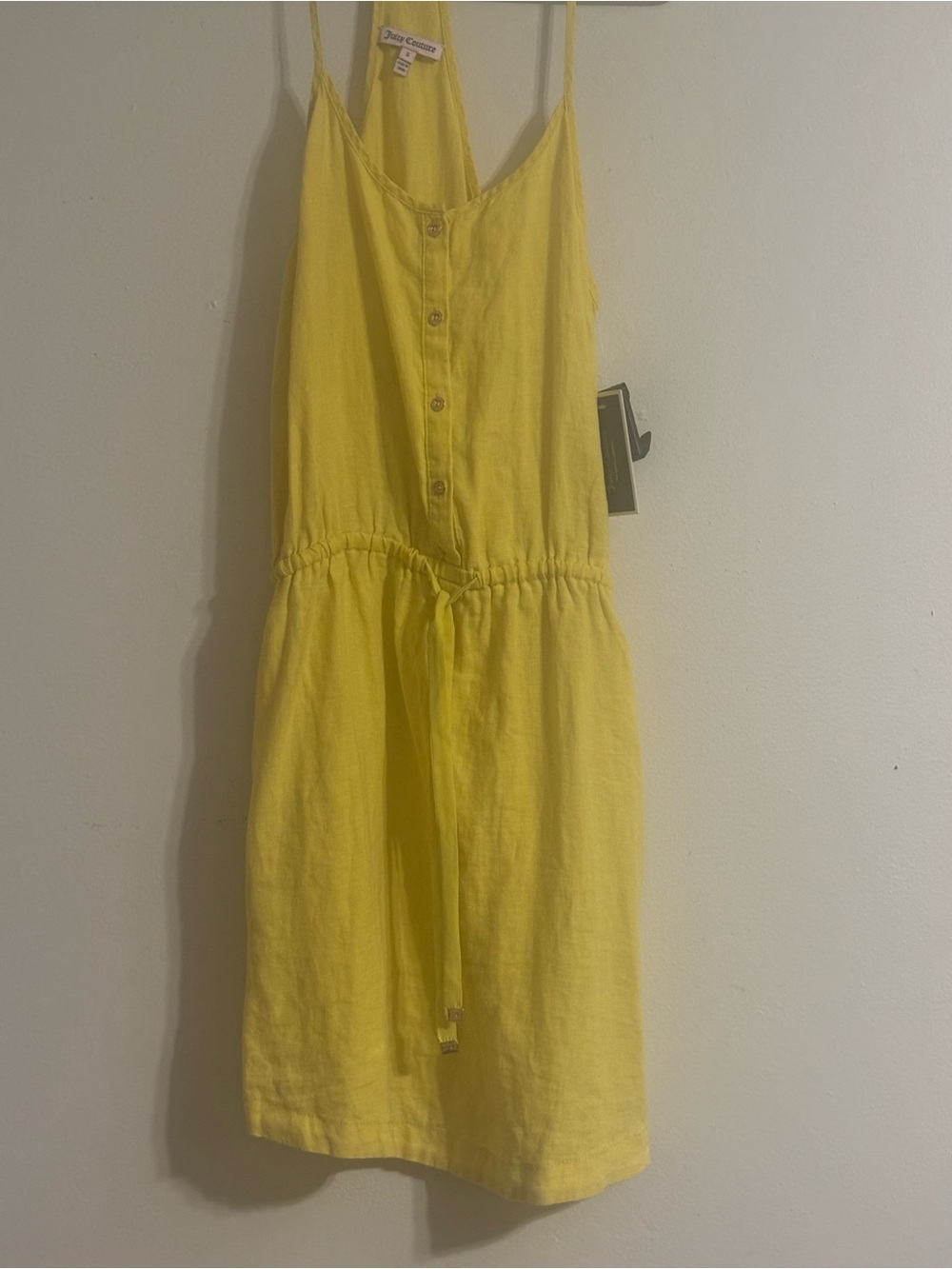 Juicy Couture Yellow Spaghetti-Strap Drawstring Mini Dress - Picture 3 of 9